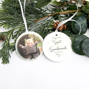 Personalised Ceramic Tree Decoration Bauble Grandparent Great Grandparent Gift Stocking Filler Present Secret Santa your Photo Snowflake