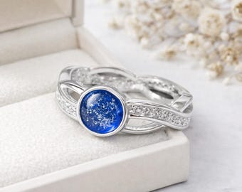 Sterling Silver Ashes Infinity Ring, Memorial, Remains, Urn, Pet Ashes, Gift Keepsake Jewellery Solitaire Loving Memory Gift Cremains