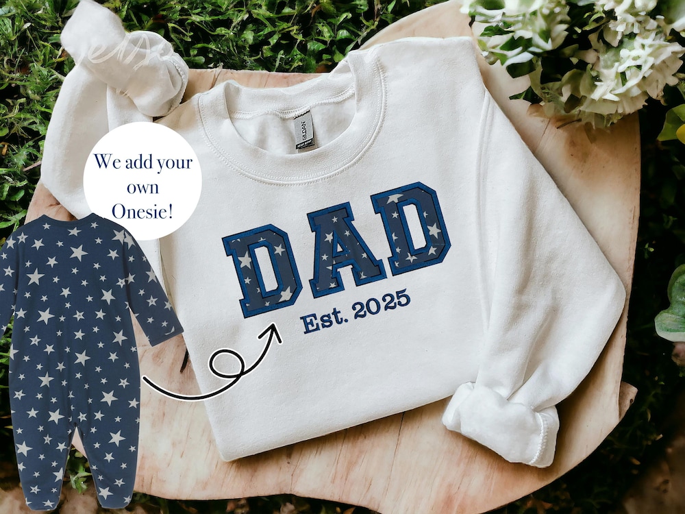 Your Name Applique, Memory, Gift For Him New Baby,Personalised Dad Baby Clothes Keepsake Sweater Sweatshirt, Embroidered, Fathers Day Gift Refinedstyle
