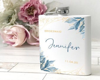 Personalised Hip flask Bridesmaid Gift, Maid of Honour, Wedding Party, Cup, Hipflask, Tipple, Gin, Proposal, Mother of Bride Gift Dusty Blue