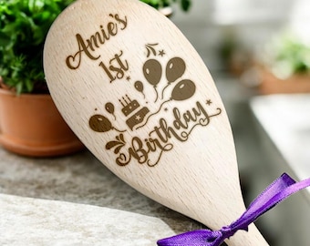 Personalised Engraved Wooden Spoon, 1st Birthday Cake Smash, Photo Prop, Star Baker, Birthday Keepsake, Baby, Outfit, Memory gift
