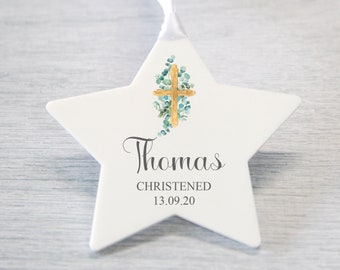 Personalised Christening Star Hanging Decoration Tag, Baptism Gift, Christening Communion Gift, Baby's First, Christmas, Stocking Filler