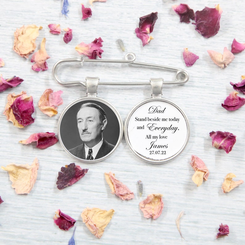 Personalised Groom Photo Charm, Button Hole, Tie Pin, Lapel, Memorial, Boutonniere, Bouquet Charm, Something Blue, Remembrance Keepsake image 3