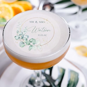 Topper personalizzati per bevande da cocktail commestibili, tocchie da sposa Mr & Mrs Segnaposto, addio al nubilato, addio al nubilato, miss alla signora, carta wafer, regalo