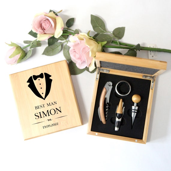 Kit set sommelier del vino personalizzato, regalo di nozze best man  groomsman, regalo di San Valentino, amante del vino apribottiglia  cavatappi, padre o sposa -  Italia