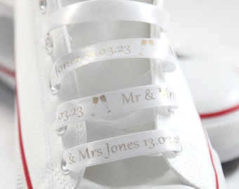 Personalised Wedding Bridal Birthday Shoe Laces, Converse, Rose Gold, Metallic, Trainer Tag, Satin, Running Shoes Sneakers Champagne