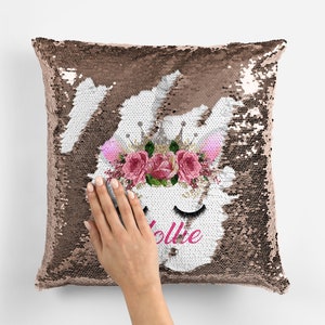 Personalised Unicorn Your Name, Text or Photo Sequin Pillow Cushion Cover Mermaid Reveal Magic Gift Mother Of The Bride Groom Gift