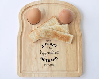 Personalised Dippy Egg Board Wooden Plate stocking Filler Christmas Present Secret Santa Egg Cup Easter Egg & Soldiers Dad, Husband Gift