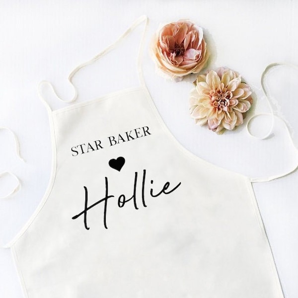 Personalised Star Baker Apron, Your Name, Bridal, Bridesmaid Gift, Mrs, Bride to be, Flower Girl, Cover Up, Custom, Adult Wedding, Baking