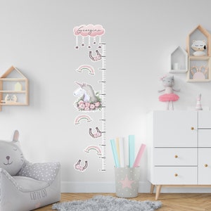 Gepersonaliseerde Unicorn Rainbow Growth Chart Hoogte Grafiek, Wall Decal, Vinyl Sticker, Ruler, New Baby Girl Boy Gift Stocking Filler, Pink Grey