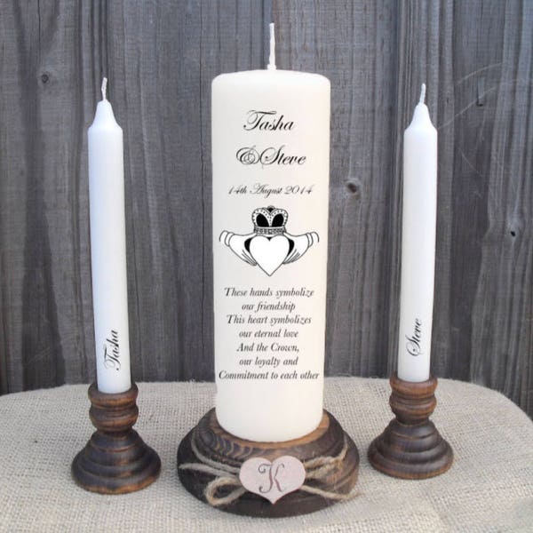 Personalised Claddagh Unity Candle Set Wedding Engagement Centrepiece Gift Keepsake Anniversary Favour Valentines Day Mothers Day Fathers