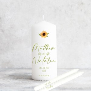 Personalised Sunflowers Wedding Unity Candle Set Gift Keepsake Hearts Centrepiece Civil Ceremony Valentines Day Gift Botanical Anniversary