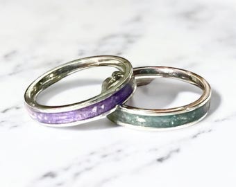 Personalised Ashes Ring, Memorial, Remains, Urn, Pet Ashes, Gift, Keepsake Jewellery 4mm, Channel Ring. Silver Stainless Steel Loving Memory