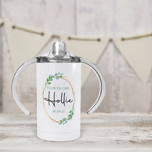 Personalised Flower Girl Page Boy Bridesmaid Sippy Cup Baby Toddler Gift Petal Patrol Wine Cup Skinny tumbler Stainless steal Beaker Bottle