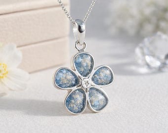 Personalised Ashes Forget Me Not Pendant, Memorial, Remains, Urn, Pet, Gift, Keepsake Jewellery. Sterling Silver Christmas Gift For Her Ring