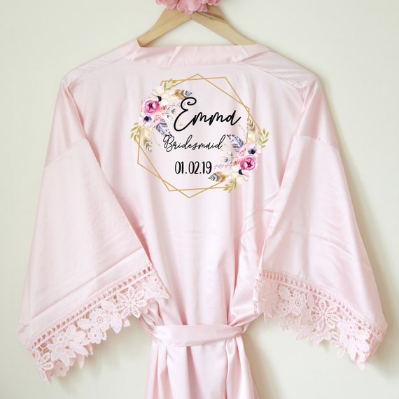 Personalised Lace Bridal Party Wedding Satin Silk Robe - Etsy Singapore