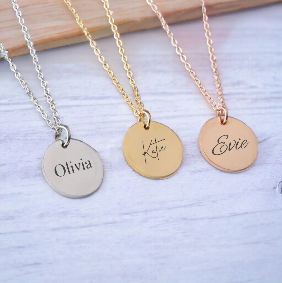 Personalised Engraved Pendant Name Necklace, Your Text, Handprint