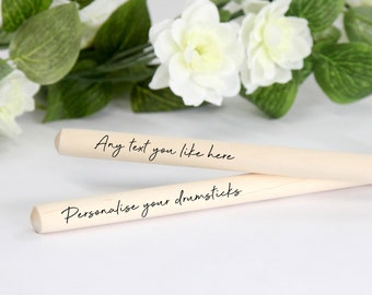 Personalised Drumsticks, Pair, Printed, Your text, Fathers Day, Best Man Gift, Stocking Filler Dad, Secret Santa, Musician, Your Message