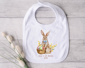 Personalised 1st Easter Bib Gift, Baby Newborn Present, Easter Bunny, Baby shower Gift, Nursery Decor, Boy or Girl, Easter Egg Keepsake