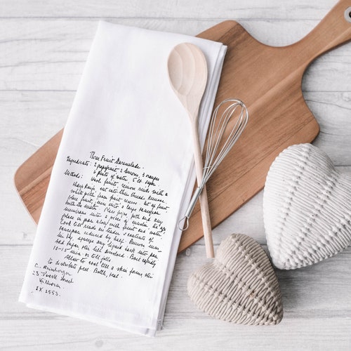 Strofinaccio con ricette personalizzate, strofinaccio da cucina, vera scrittura a mano, ricetta di famiglia personalizzata, regalo per la festa della mamma, regalo di Natale