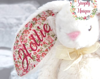 Conejito de peluche personalizado para niña de las flores, paje, dama de honor, regalo para bebé, tu nombre, osito de Pascua