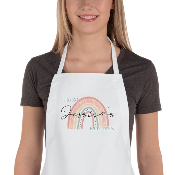 Personalised Rainbow Apron, Adults or Childs Your Name, Bridesmaid, Mrs, Bride to be, Flower Girl, Wedding, Baking, Kitchen, Lockdown