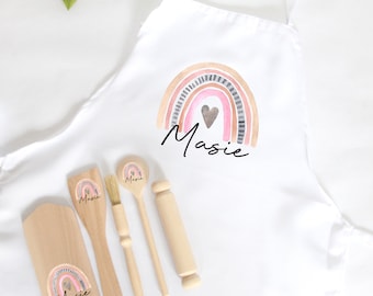Juego de repostería infantil personalizado, kit para niños, delantal, bolsa, tu nombre, cuchara de madera, rodillo, pincel para masa, relleno de medias, regalo de Navidad