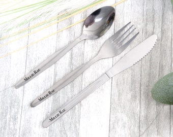 Personalised Childrens Cutlery Set, Fork, Spoon, Kids dinner Set, Custom Engraved Your Name, Stocking Filler Christening 1st Birthday