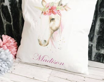 Personalised Unicorn Cushion Pillow Christmas Gift Stocking Filler your Name Eve Box Cover Case