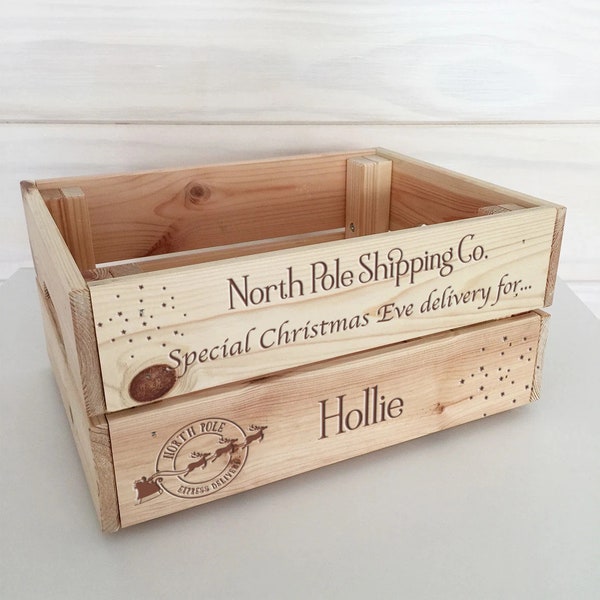 Personalised Wooden Christmas Eve Box Crate Gift Night Before Christmas Tradition Stocking Filler Santa Father Christmas Family Custom Elf