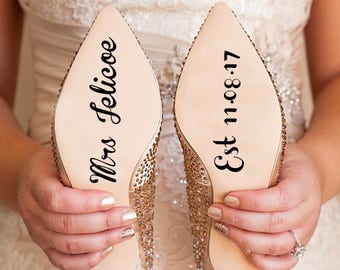 Personalised Wedding Shoe Vinyl Sticker Decal With Name & Date Decorations Bridal shoe Bridesmaid Etc