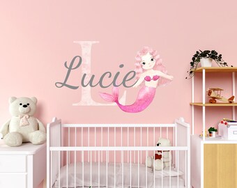 Personalised Name Custom Mermaid Wall Decal, Vinyl Sticker, New Baby Gift Stocking Filler, Nursery Bedroom Decor Decals  Princess Girls Room