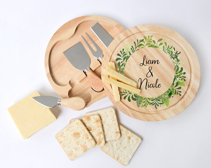 Personalised Cheese Board & Tools Gift Set, Wedding Present, Christmas Gift Stocking Filler For Her Him,Mum Dad, Secret Santa, Cheese Lover