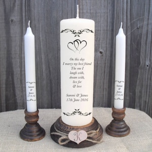 Personalised Wedding Unity Candle Set Gift Keepsake Hearts Poem Centrepiece Civil Ceremony Valentines Day Gift Mothers Day Fathers Day