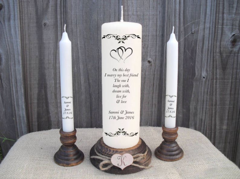 Personalised Wedding Unity Candle Set Gift Keepsake Hearts Poem Centrepiece Civil Ceremony Valentines Day Gift Mothers Day Fathers Day image 1