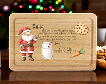 Personalised Wooden Christmas Eve Santa Board Plate Treats Milk Mince Pie Christmas Eve Box Carrot Rudolph Tray Christmas Plate