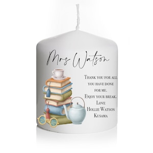 Personalised Teacher Candle Thank You Gift, End Of School Nursery Present, Childminder, Christmas thank You, World&#39;s Best Teacher Keepsake