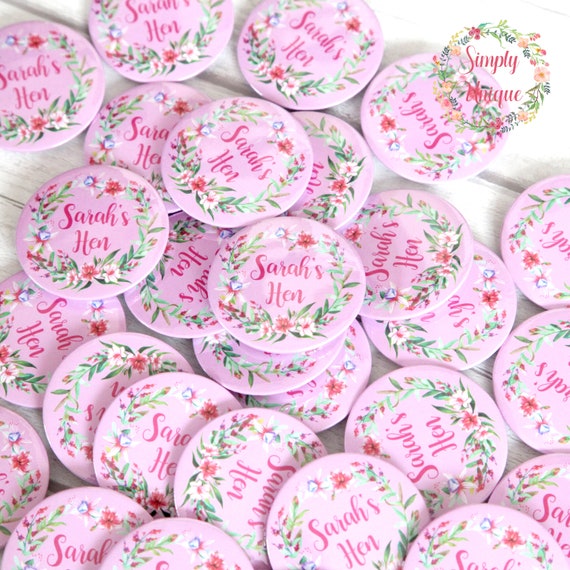 Personalised Pretty Floral Hen Night/Party/Do Badge Mirror Birthday Gift *5for4* 
