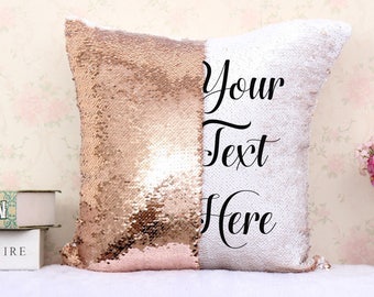 Personalised Your Text or Photo Sequin Pillow Cushion Cover Mermaid Reveal Magic Gift Mother Of The Bride Groom Valentines Gift