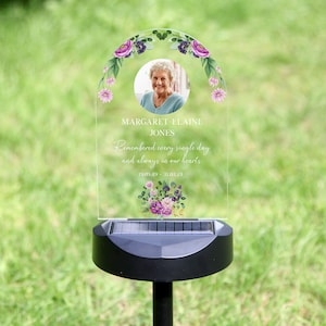 Personalised Solar Power Grave Stake Marker Headstone Memorial Plaque, Light Up,Floral Remembrance Stone, In Memory Sign Your photo Tribute