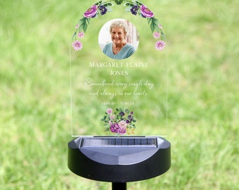 Personalised Solar Power Grave Stake Marker Headstone Memorial Plaque, Light Up,Floral Remembrance Stone, In Memory Sign Your photo Tribute