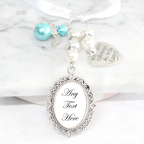 Personalised Wedding Bouquet Charm, Memorial, Poem, Remembrance Wedding Flower, Gift, Keepsake, Bridal Charm, Something Blue, Ribbon