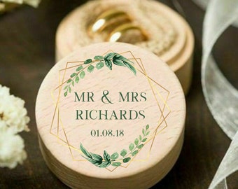 Personalised Wedding Ring Box Keepsake Ring Pillow Wooden Ring Box Mr Mrs Proposal Rustic Jewellery Box Rose Gold Printed