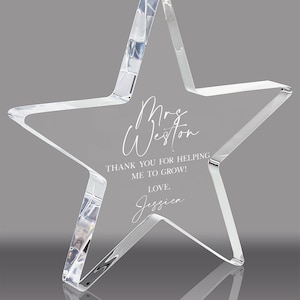 Cadeau personnalisé pour enseignant, plaque étoile en acrylique, prix du meilleur enseignant, cadeau de fin d'année, pour assistante maternelle ou maternelle. Aidez-moi à grandir, merci
