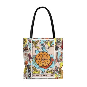 Wheel of Fortune Tarot Card Tote Bag | Witchy Celestial Boho Gift | Cotton Handles | Durable Synthetic Body | Reinforced Stitching | Large bild 2