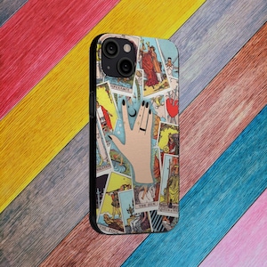 Étui souple pour iPhone 13 avec lecteur de cartes de tarot | Max | Mini | Deck Waite Smith Rider | Mystique, céleste, sorcière