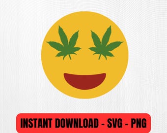 Weed Emoji SVG | Cannabis Smiley Face Cut File for Cricut | PNG SVG Digital Download