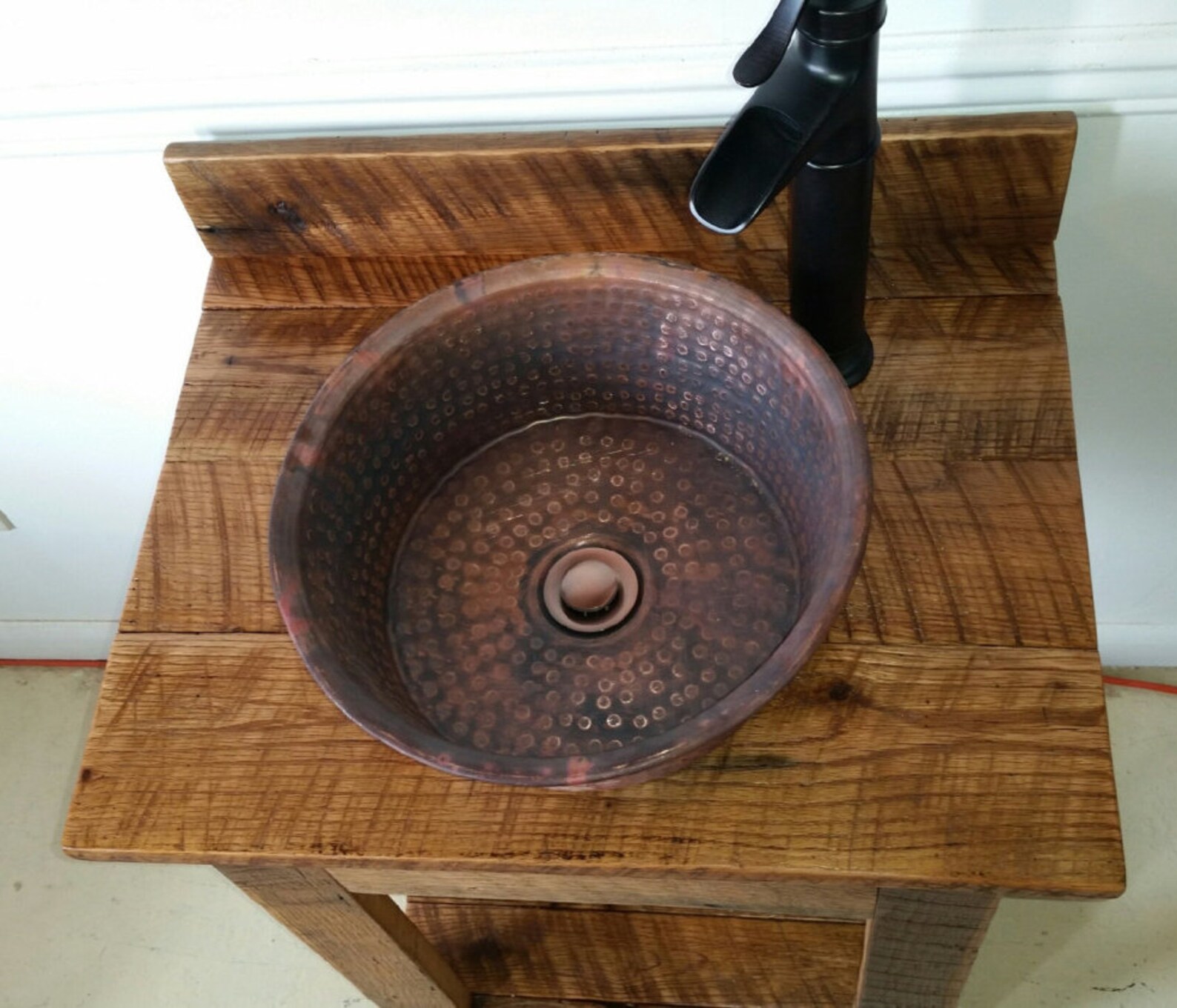 Rustic Barn Wood Mini Vanity With Hammered Copper Vessel Sink Etsy