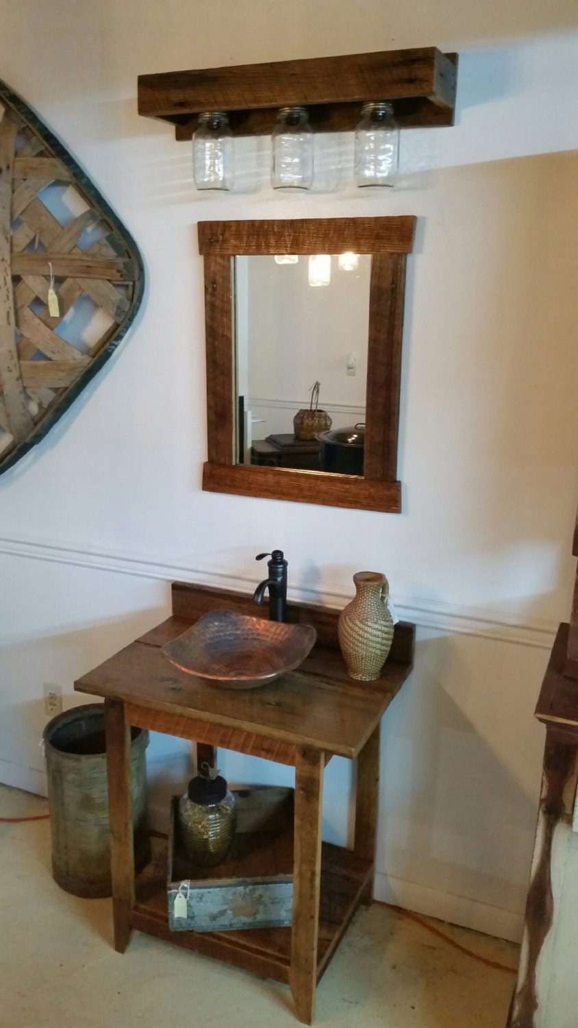 Rustic Barn Wood Vanity With Hammered Copper Vessel Sink and Etsy