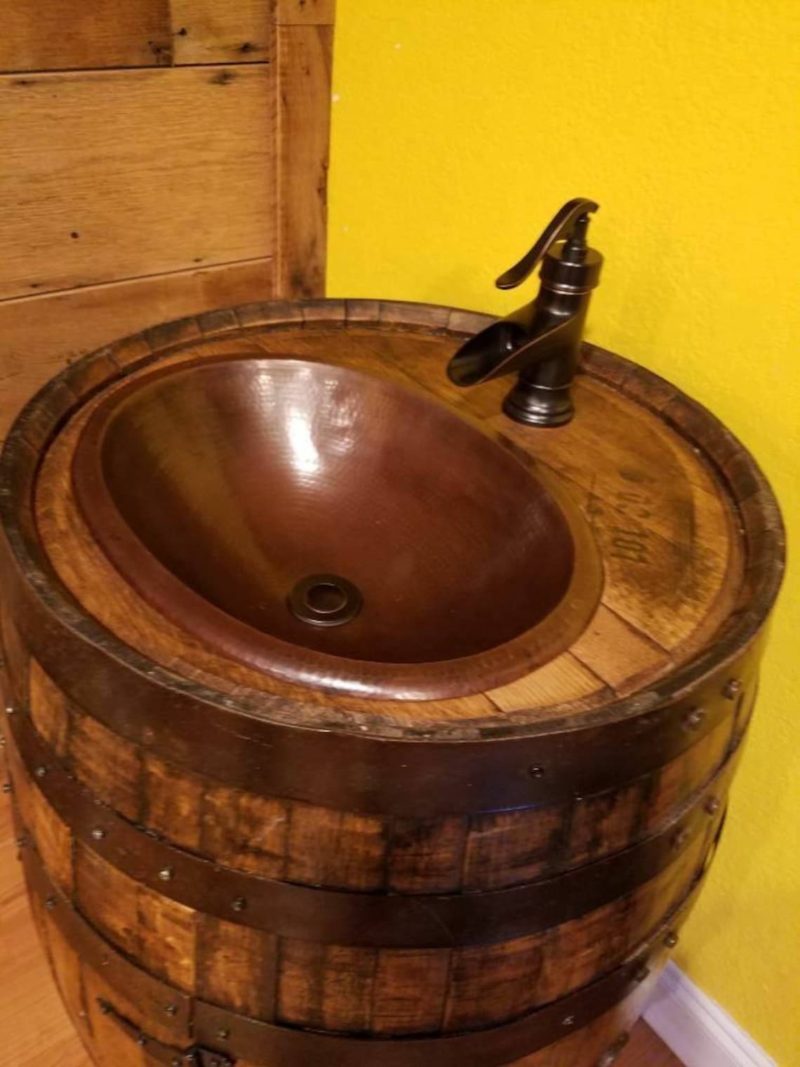 Rustic Whiskey Barrel Vanity With Hammered Copper Sink and Oil Etsy